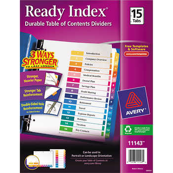 Avery Ready Index Table of Contents, 15 Tab Set 11143