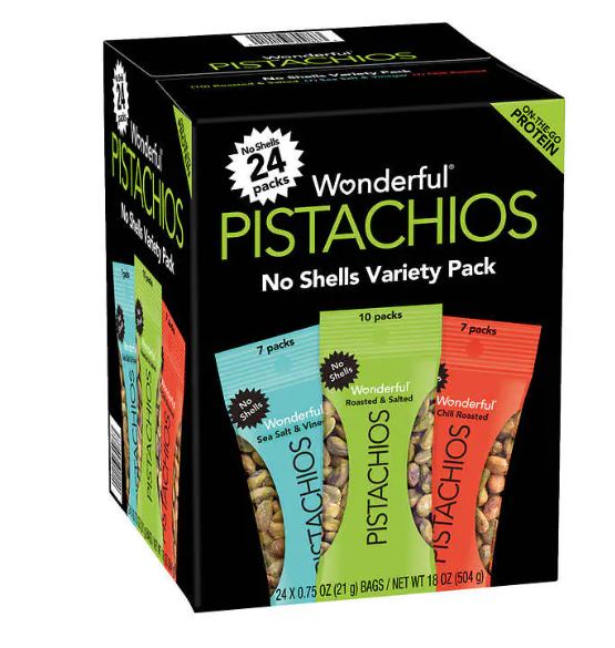 Wonderful Pistachios, No Shell, Variety Pack, .75 oz, 24-count