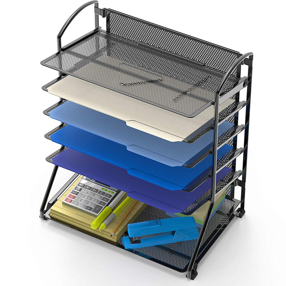 SimpleHouseware 6 Trays Desktop Document Letter Tray Organizer, Black
