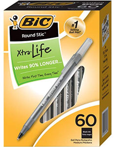 Round Stic Xtra Life Ballpoint Pen, Medium Point (1.0mm), Black