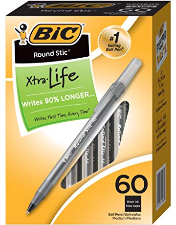 Round Stic Xtra Life Ballpoint Pen, Medium Point (1.0mm), Black