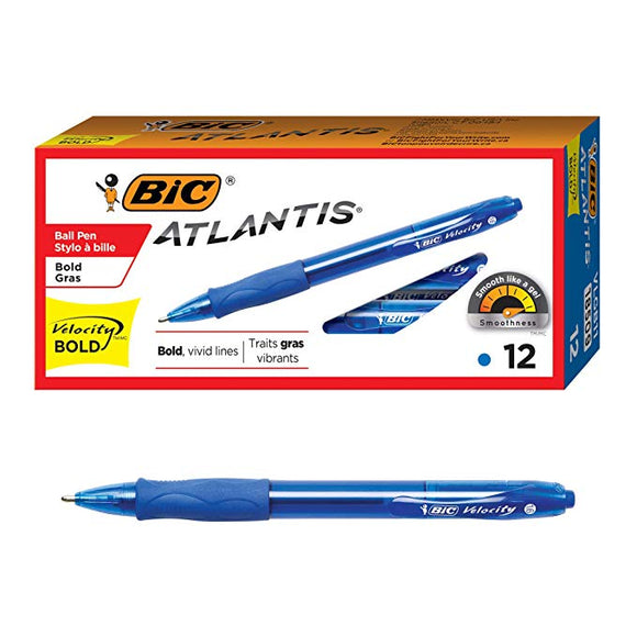 BIC Velocity  Ball Pen, Bold Point (1.6mm), Blue, 12-Count