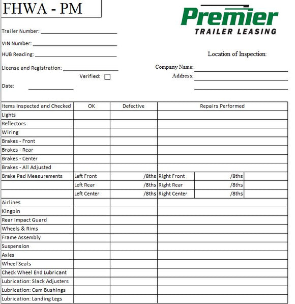 FHWA 2 part inspection form. TO BE USED OFFSITE ONLY. Pack of 100