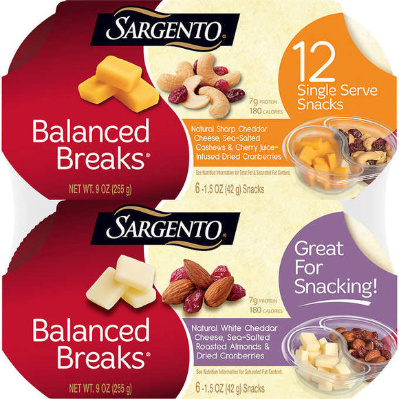 Sargento Balanced Breaks Protein & Fruit Snack Bowls, Variety, 1.5 oz, 12 ct