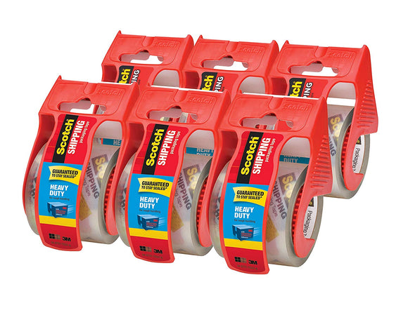 Packaging Tape, 6 Rolls with Dispenser