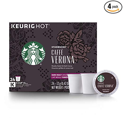 Starbucks Caffè Verona Dark Roast , 4 Boxes of 24 (96 Total K-Cup pods)