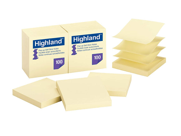 Highland Pop-up Notes, 3 x 3-Inches,Yellow, 12-Pads/Pack